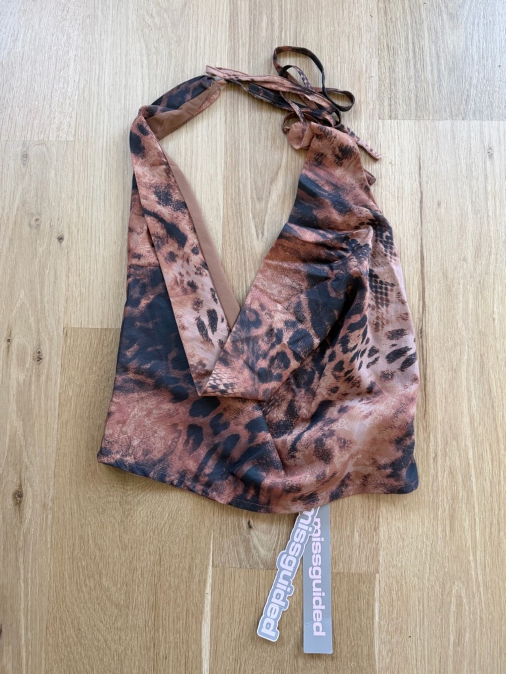 Missguided Brown and Black Animal-Print Halter Tie Top - new tags